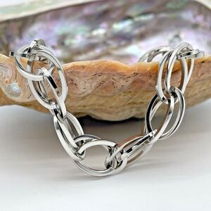 Milor Italy Oval Multi Large Link Chain Necklace Stainless Steel 30" Urban